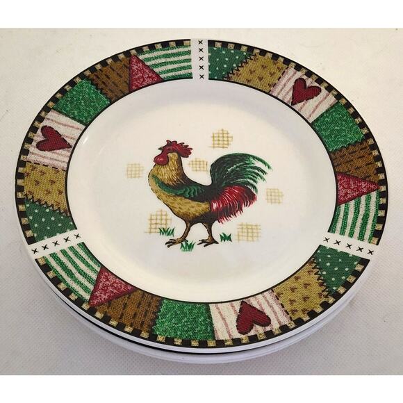PLATES/DESSERT-HOME TRENDS-Rustic Rooster-Country Design-7.5" Diameter-Set of 4 - Picture 10 of 13